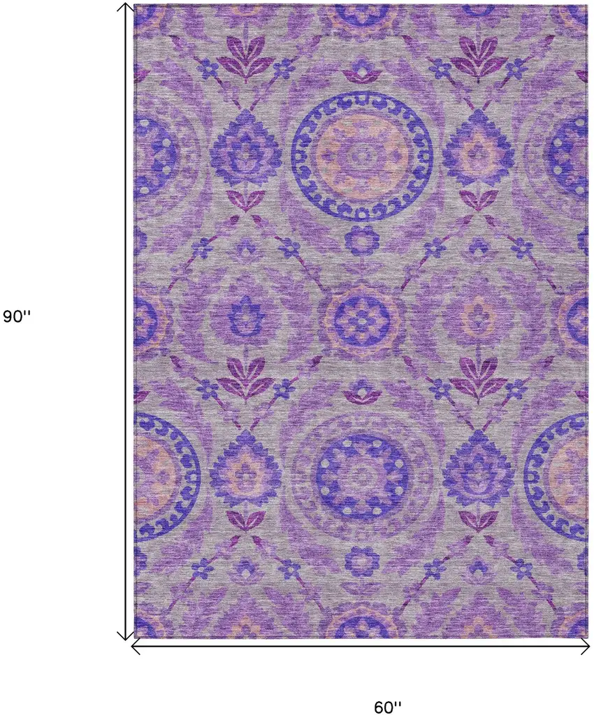 Lavender Lilac And Gray Floral Washable Indoor Outdoor Area Rug Photo 7