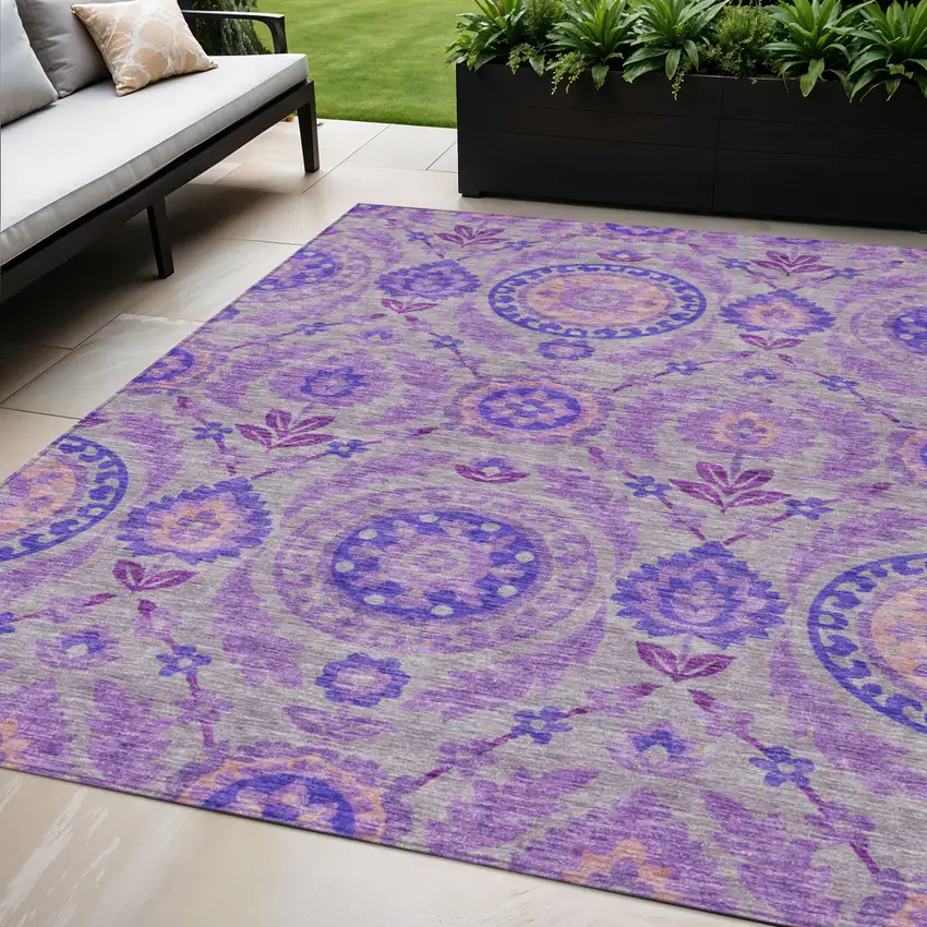 Lavender Lilac And Gray Floral Washable Indoor Outdoor Area Rug Photo 1