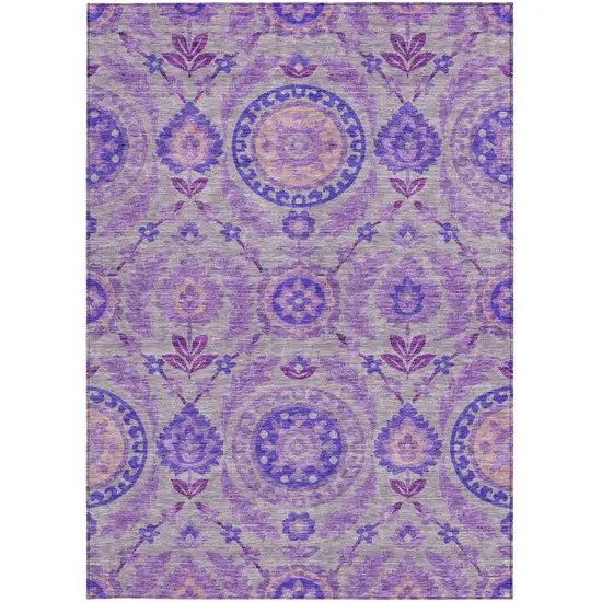 Lavender Lilac And Gray Floral Washable Indoor Outdoor Area Rug Photo 5