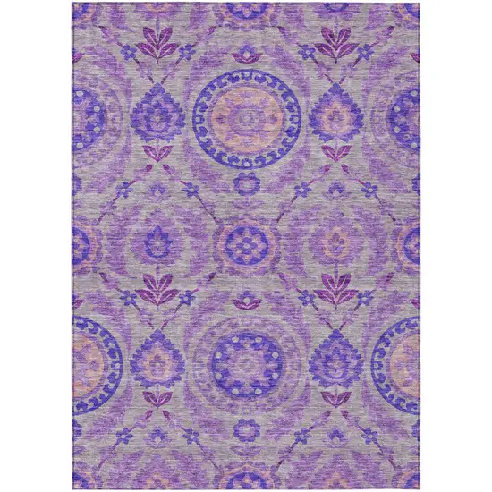 Lavender Lilac And Gray Floral Washable Indoor Outdoor Area Rug Photo 1