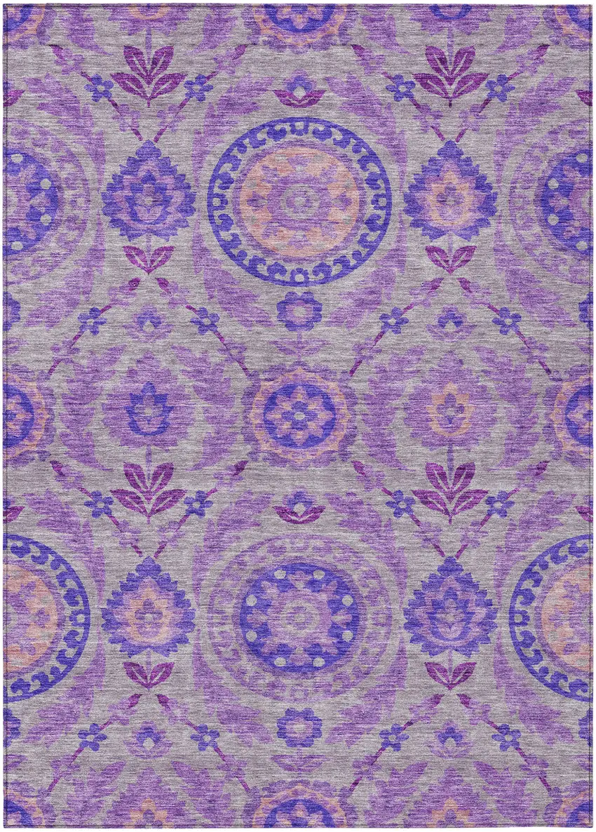 Lavender Lilac And Gray Floral Washable Indoor Outdoor Area Rug Photo 1
