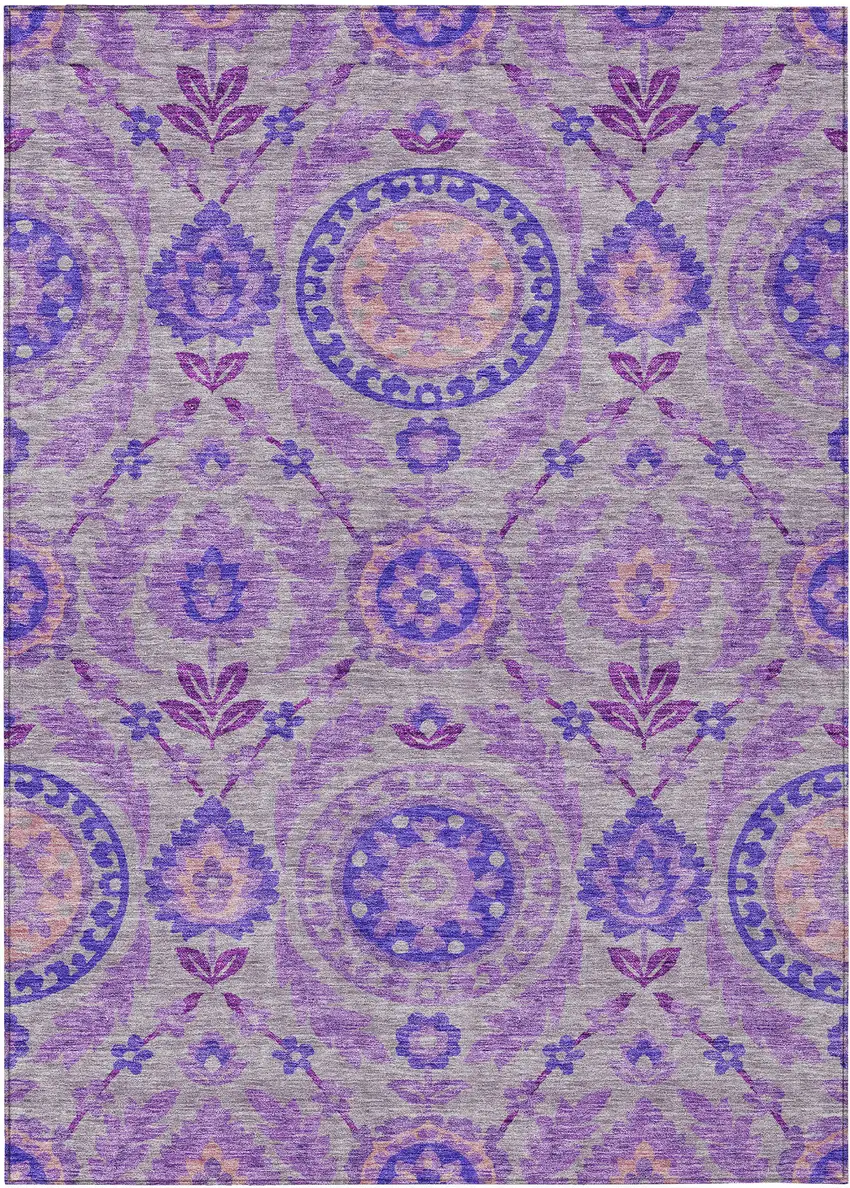 Lavender Lilac And Gray Floral Washable Indoor Outdoor Area Rug Photo 1