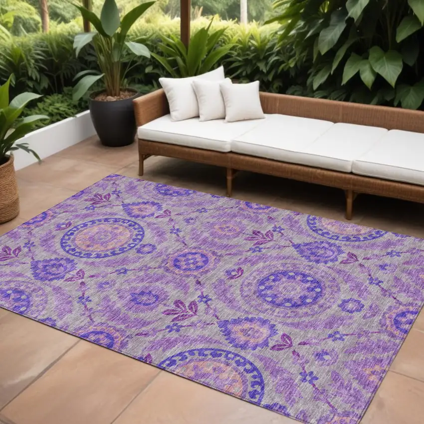 Lavender Lilac And Gray Floral Washable Indoor Outdoor Area Rug Photo 1
