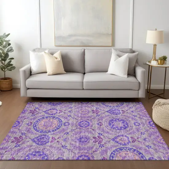 Lavender Lilac And Gray Floral Washable Indoor Outdoor Area Rug Photo 8