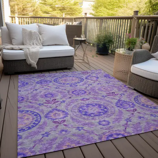 Lavender Lilac And Gray Floral Washable Indoor Outdoor Area Rug Photo 9