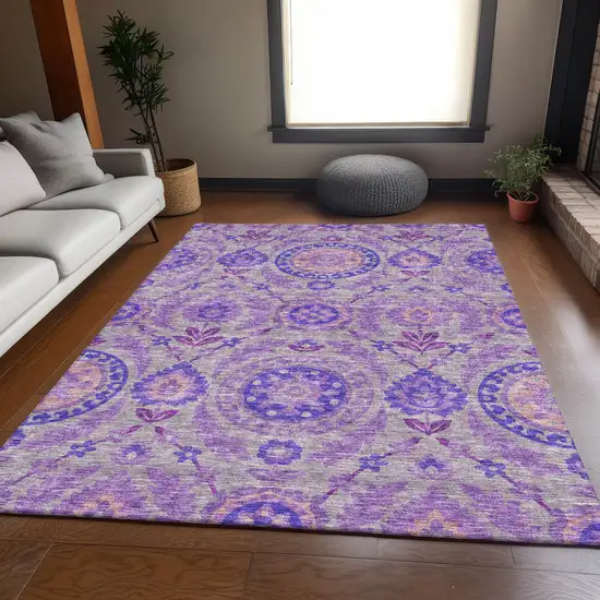 Lavender Lilac And Gray Floral Washable Indoor Outdoor Area Rug Photo 7