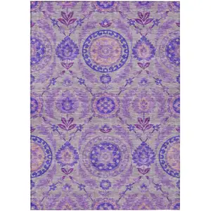 Photo of Lavender Lilac And Gray Floral Washable Indoor Outdoor Area Rug
