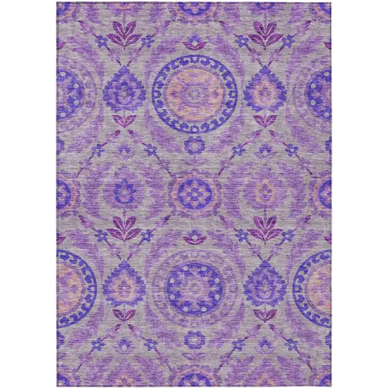 Lavender Lilac And Gray Floral Washable Indoor Outdoor Area Rug Photo 1
