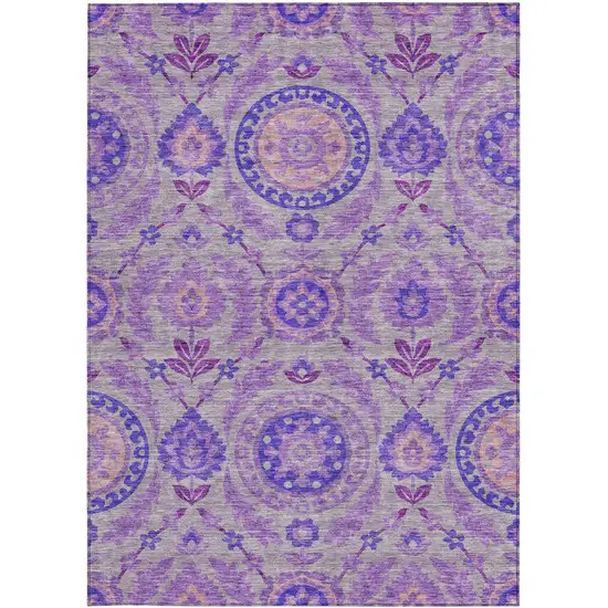 Lavender Lilac And Gray Floral Washable Indoor Outdoor Area Rug Photo 5