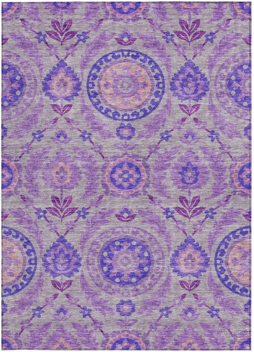 Lavender Lilac And Gray Floral Washable Indoor Outdoor Area Rug Photo 5