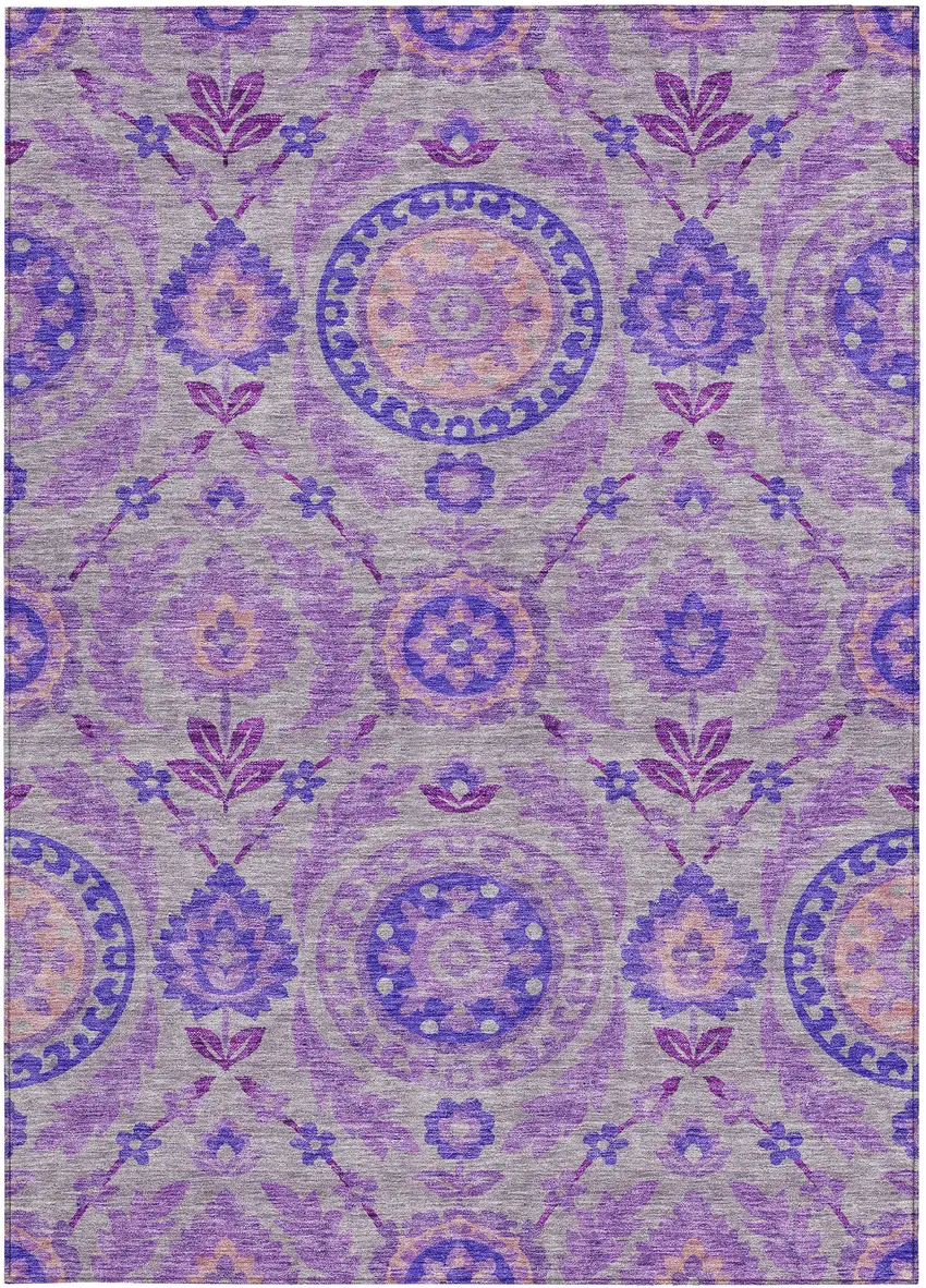 Lavender Lilac And Gray Floral Washable Indoor Outdoor Area Rug Photo 5