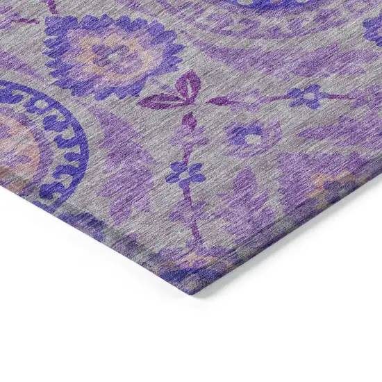 Lavender Lilac And Gray Floral Washable Indoor Outdoor Area Rug Photo 3