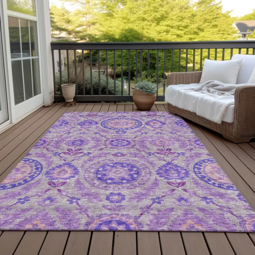 Lavender Lilac And Gray Floral Washable Indoor Outdoor Area Rug Photo 6