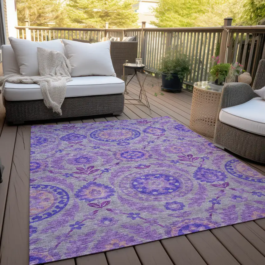 Lavender Lilac And Gray Floral Washable Indoor Outdoor Area Rug Photo 9