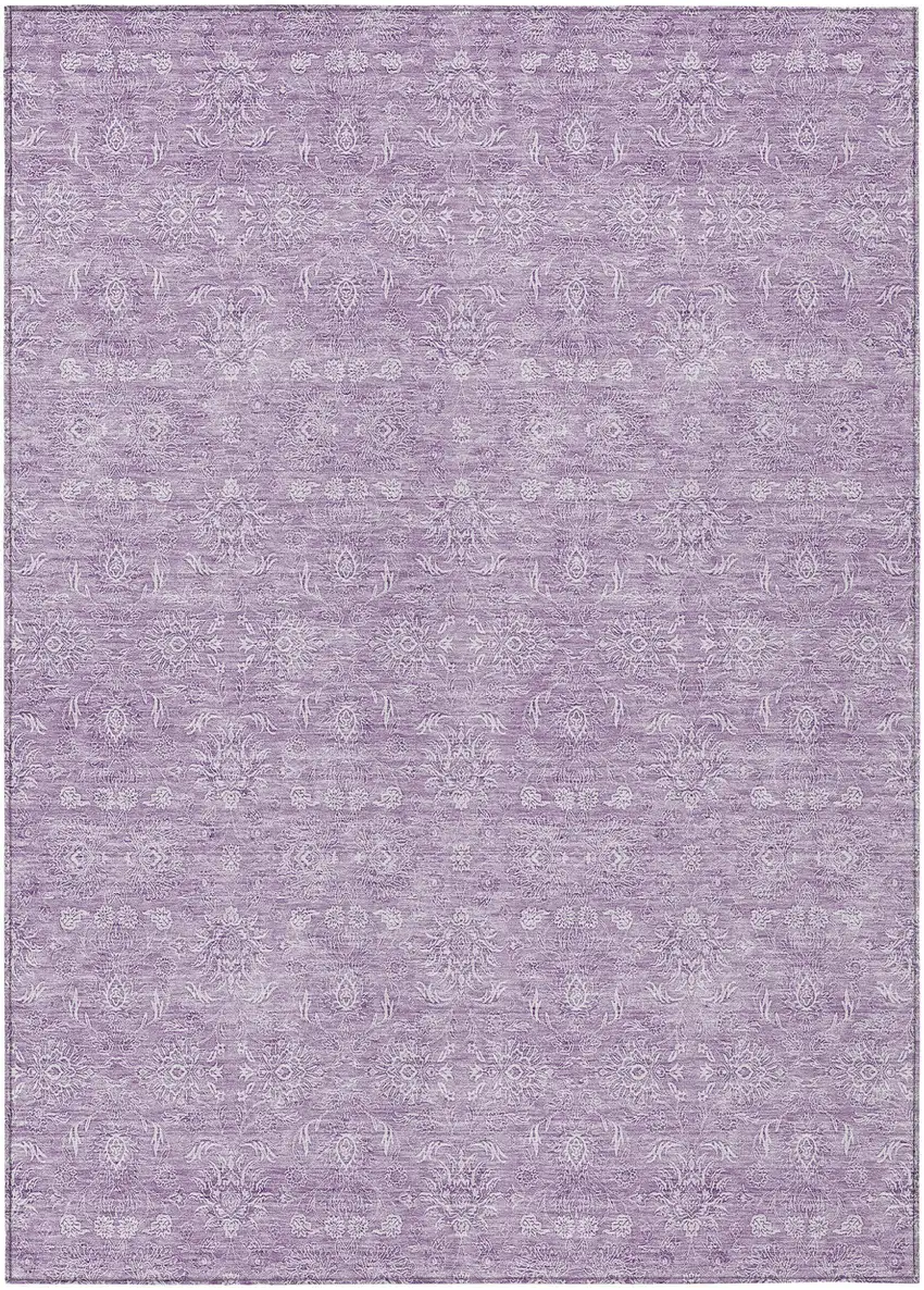 Lavender Lilac And Ivory Floral Washable Indoor Outdoor Area Rug Photo 1