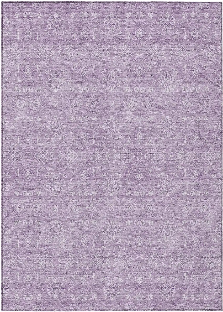 Lavender Lilac And Ivory Floral Washable Indoor Outdoor Area Rug Photo 1