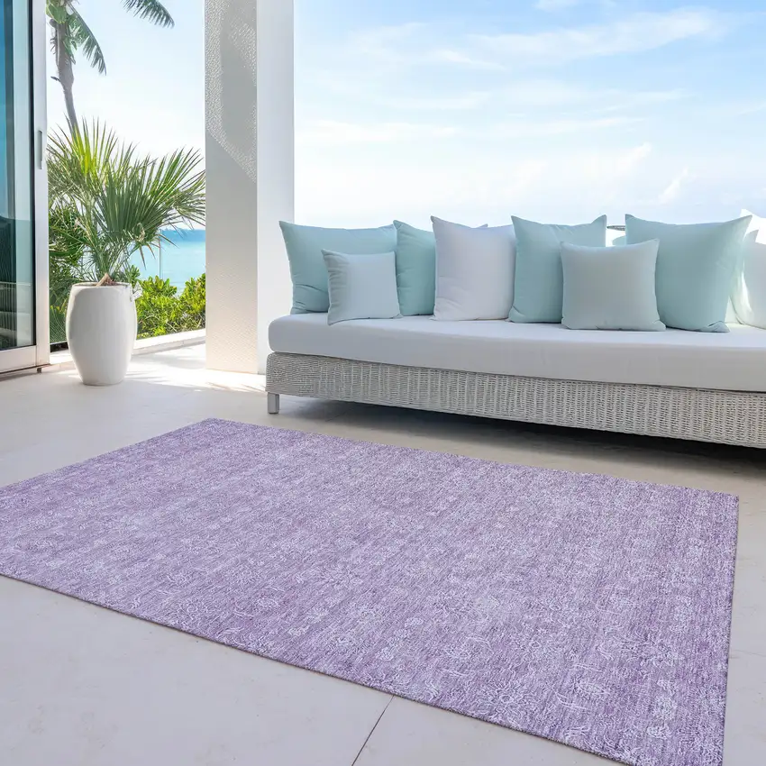 Lavender Lilac And Ivory Floral Washable Indoor Outdoor Area Rug Photo 8