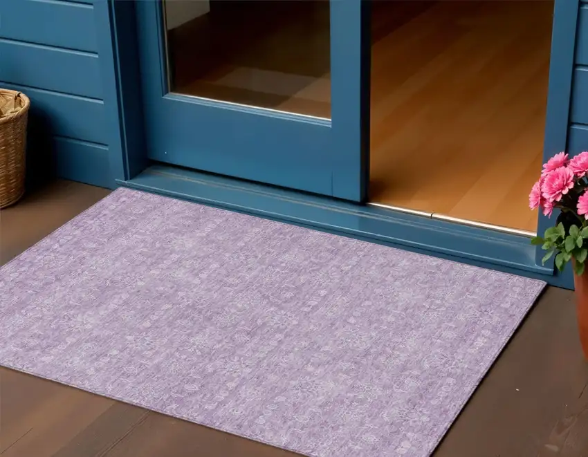 Lavender Lilac And Ivory Floral Washable Indoor Outdoor Area Rug Photo 1