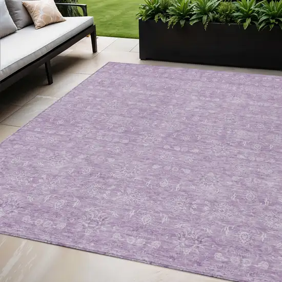 Lavender Lilac And Ivory Floral Washable Indoor Outdoor Area Rug Photo 1