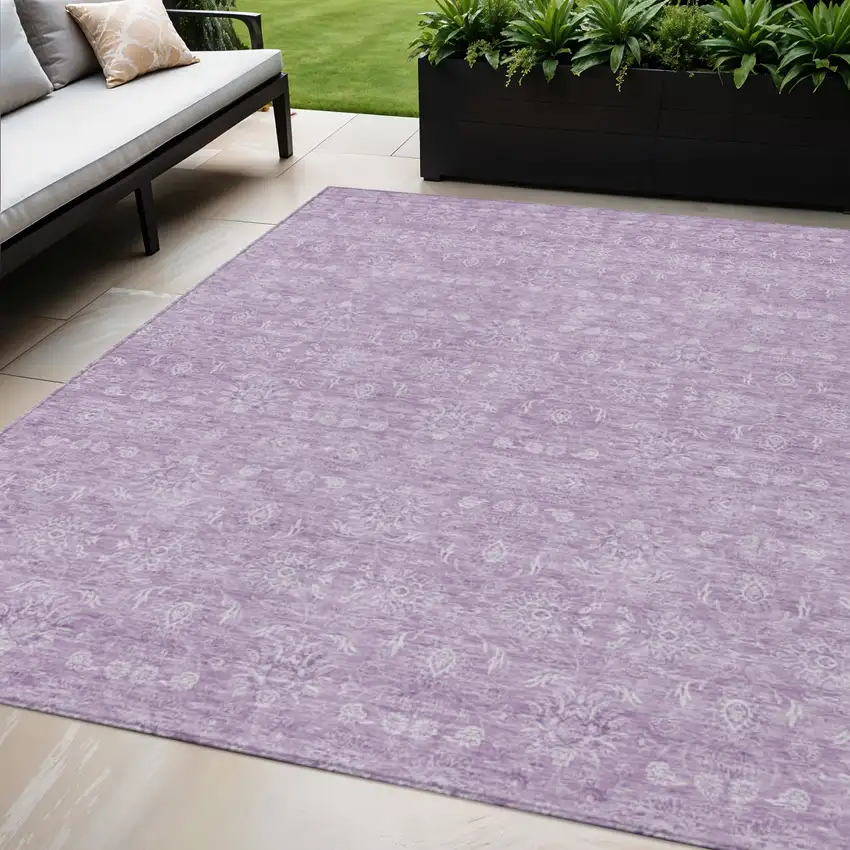 Lavender Lilac And Ivory Floral Washable Indoor Outdoor Area Rug Photo 1