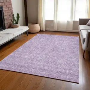 Photo of Lavender Lilac And Ivory Floral Washable Indoor Outdoor Area Rug