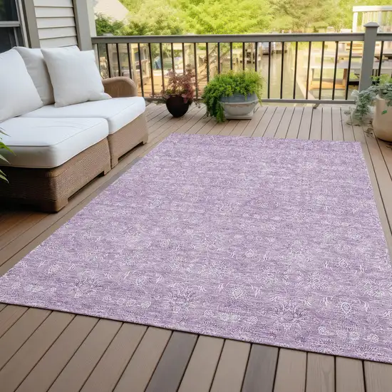 Lavender Lilac And Ivory Floral Washable Indoor Outdoor Area Rug Photo 5