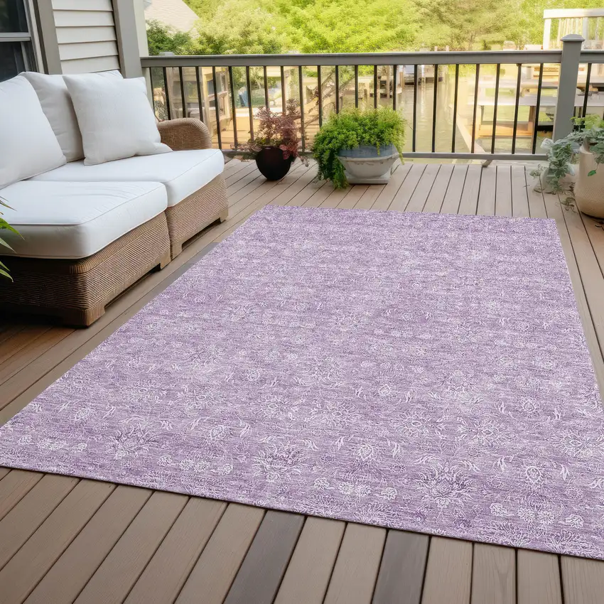 Lavender Lilac And Ivory Floral Washable Indoor Outdoor Area Rug Photo 5