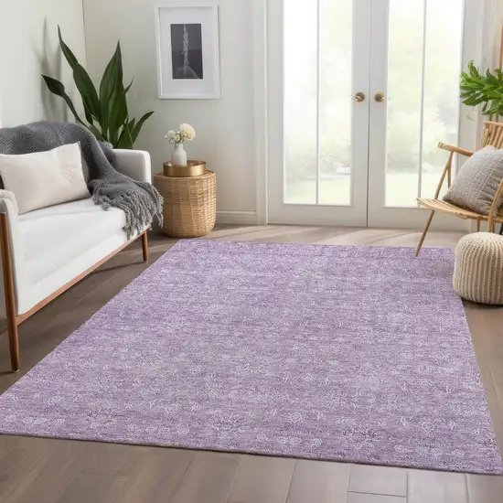 Lavender Lilac And Ivory Floral Washable Indoor Outdoor Area Rug Photo 6