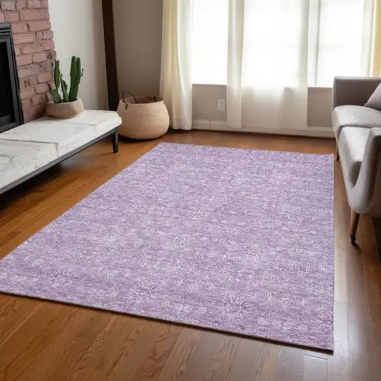 Lavender Lilac And Ivory Floral Washable Indoor Outdoor Area Rug Photo 7