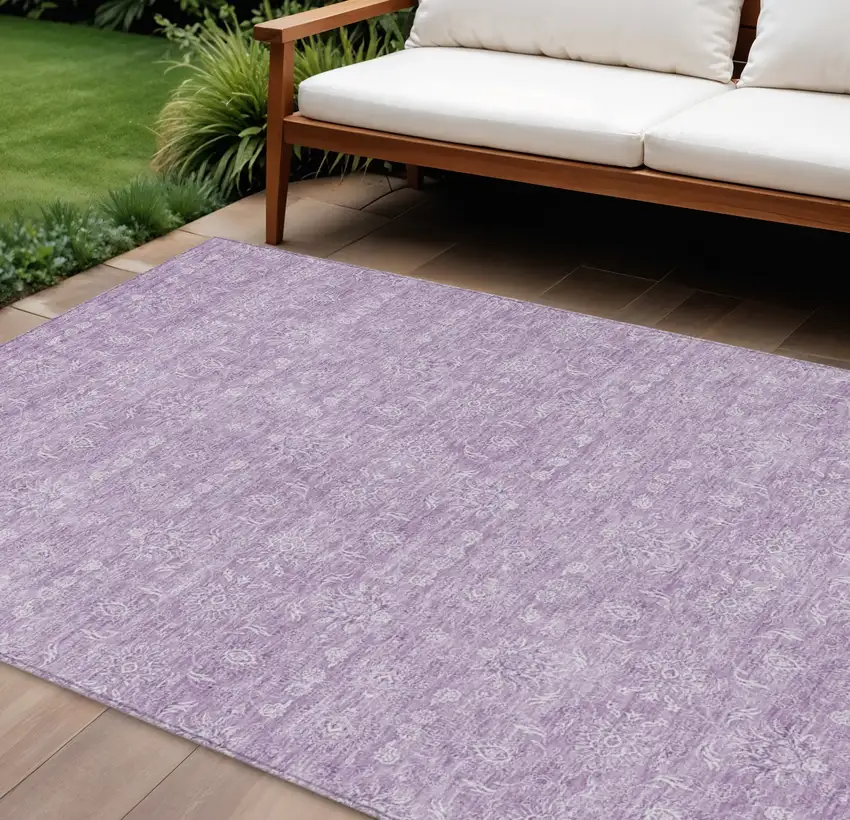 Lavender Lilac And Ivory Floral Washable Indoor Outdoor Area Rug Photo 1