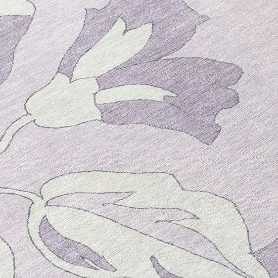 Lavender Lilac And Ivory Floral Washable Indoor Outdoor Area Rug Photo 9