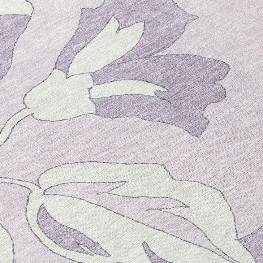 Lavender Lilac And Ivory Floral Washable Indoor Outdoor Area Rug Photo 9
