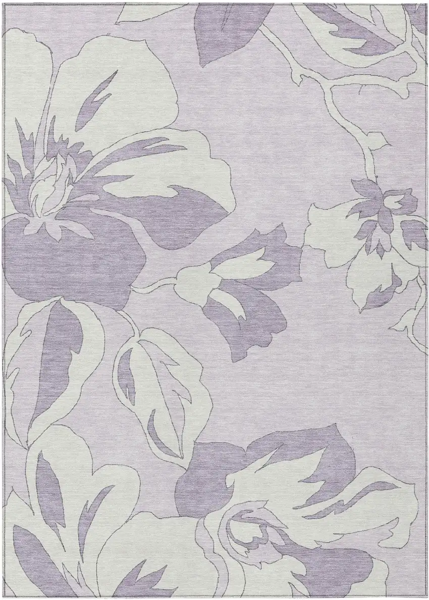 Lavender Lilac And Ivory Floral Washable Indoor Outdoor Area Rug Photo 2