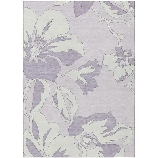 Lavender Lilac And Ivory Floral Washable Indoor Outdoor Area Rug Photo 2