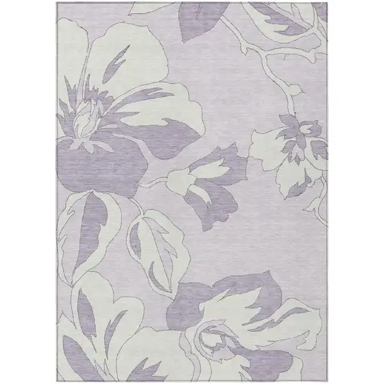 Lavender Lilac And Ivory Floral Washable Indoor Outdoor Area Rug Photo 2