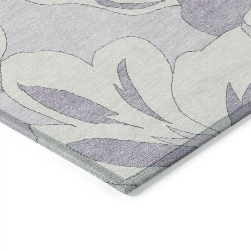 Lavender Lilac And Ivory Floral Washable Indoor Outdoor Area Rug Photo 5