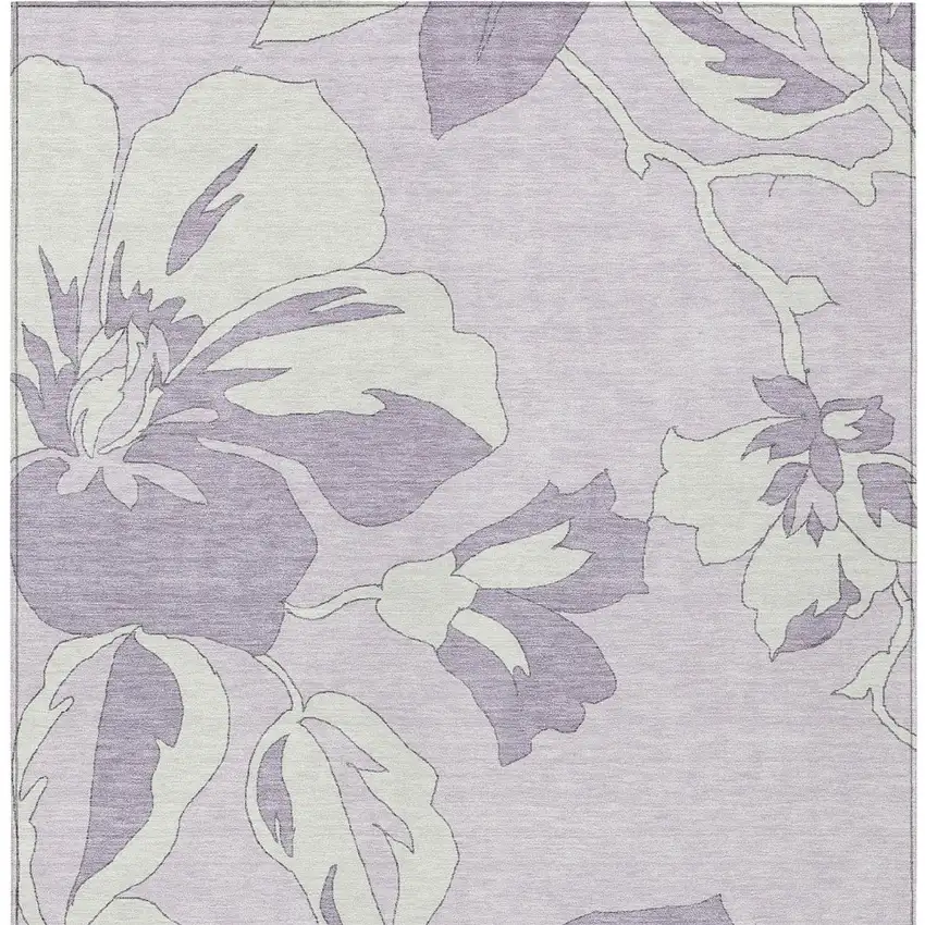 Lavender Lilac And Ivory Floral Washable Indoor Outdoor Area Rug Photo 7