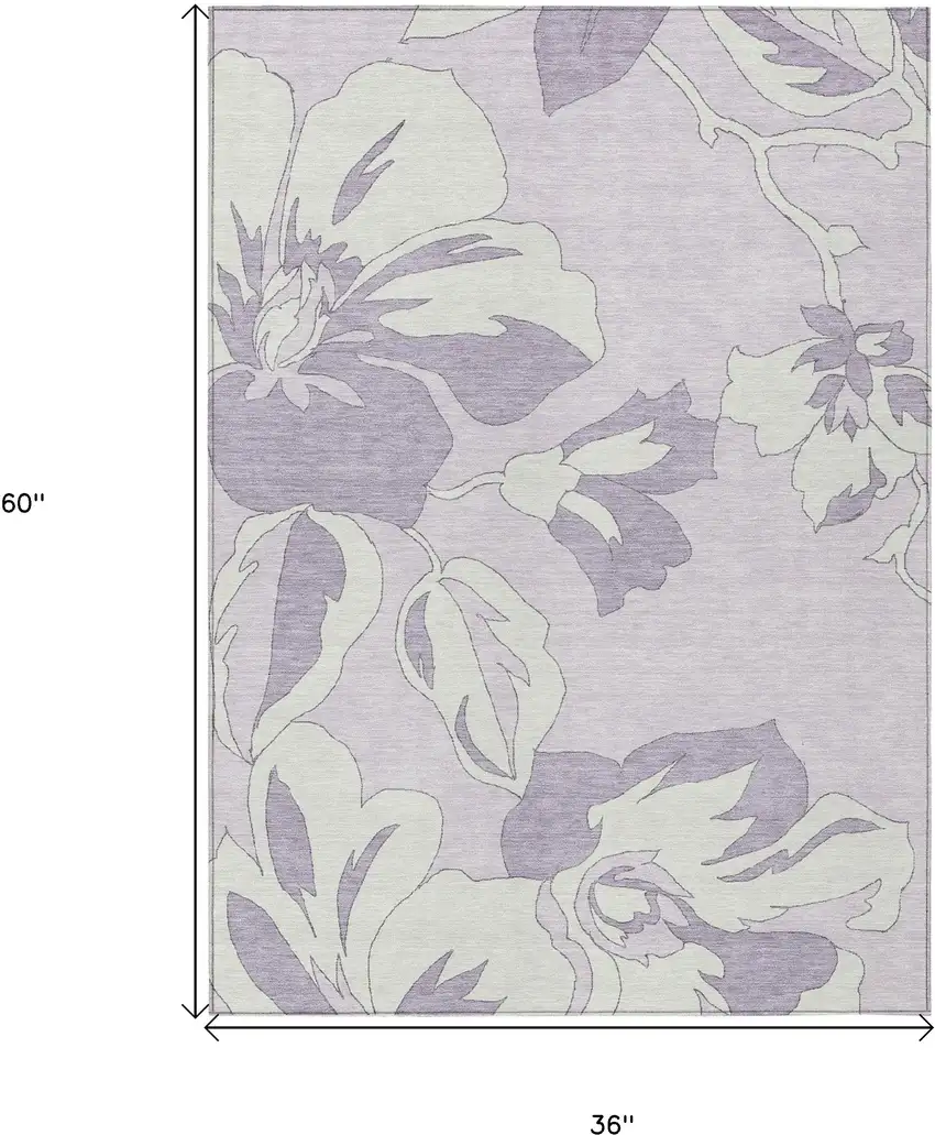 Lavender Lilac And Ivory Floral Washable Indoor Outdoor Area Rug Photo 3