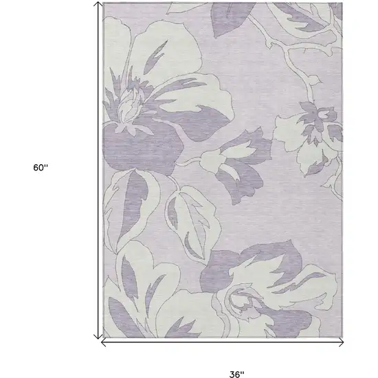 Lavender Lilac And Ivory Floral Washable Indoor Outdoor Area Rug Photo 3