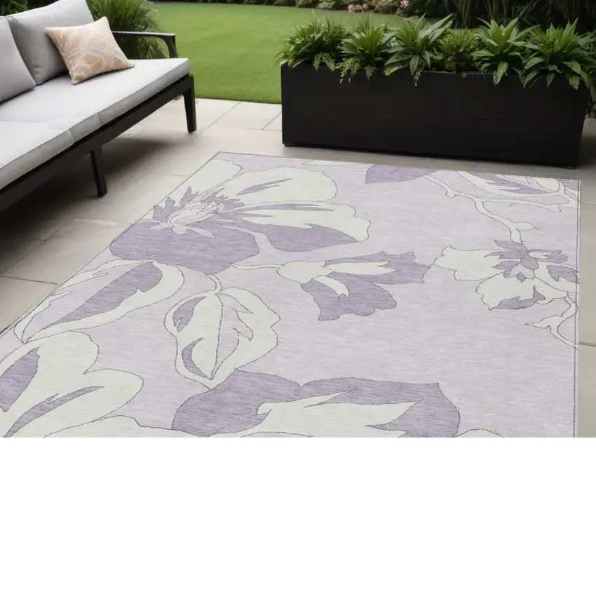 Lavender Lilac And Ivory Floral Washable Indoor Outdoor Area Rug Photo 1