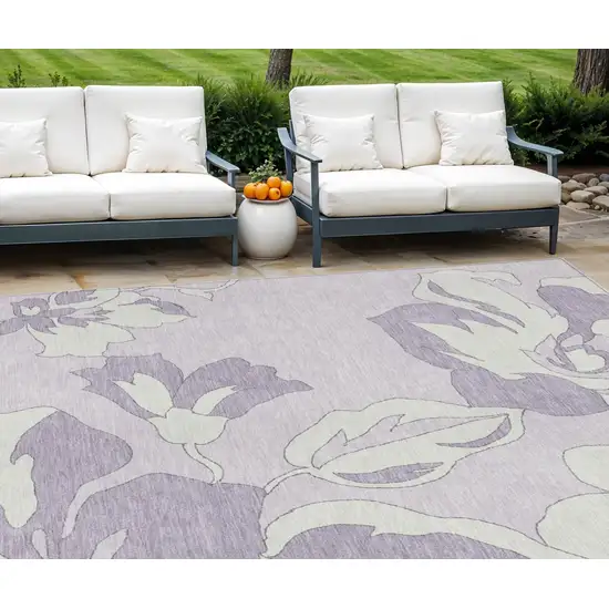 Lavender Lilac And Ivory Floral Washable Indoor Outdoor Area Rug Photo 1