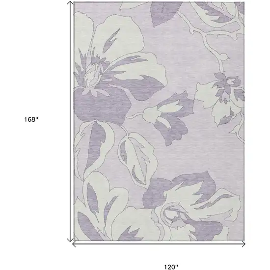 Lavender Lilac And Ivory Floral Washable Indoor Outdoor Area Rug Photo 3