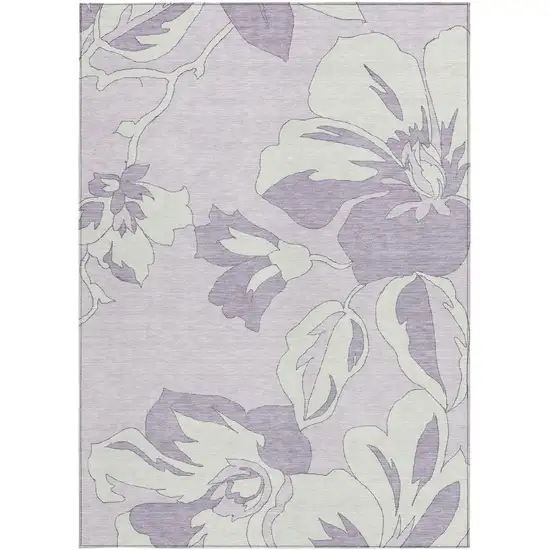 Lavender Lilac And Ivory Floral Washable Indoor Outdoor Area Rug Photo 7
