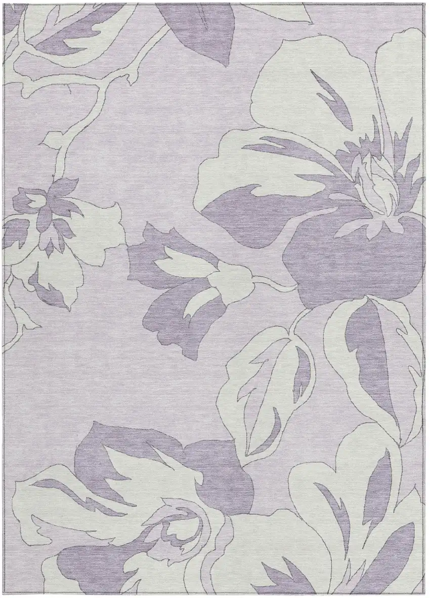 Lavender Lilac And Ivory Floral Washable Indoor Outdoor Area Rug Photo 7