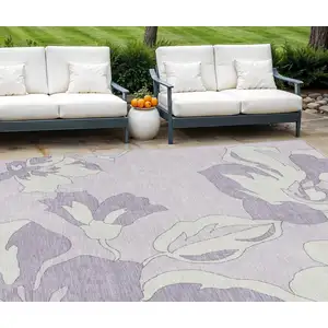 Photo of Lavender Lilac And Ivory Floral Washable Indoor Outdoor Area Rug