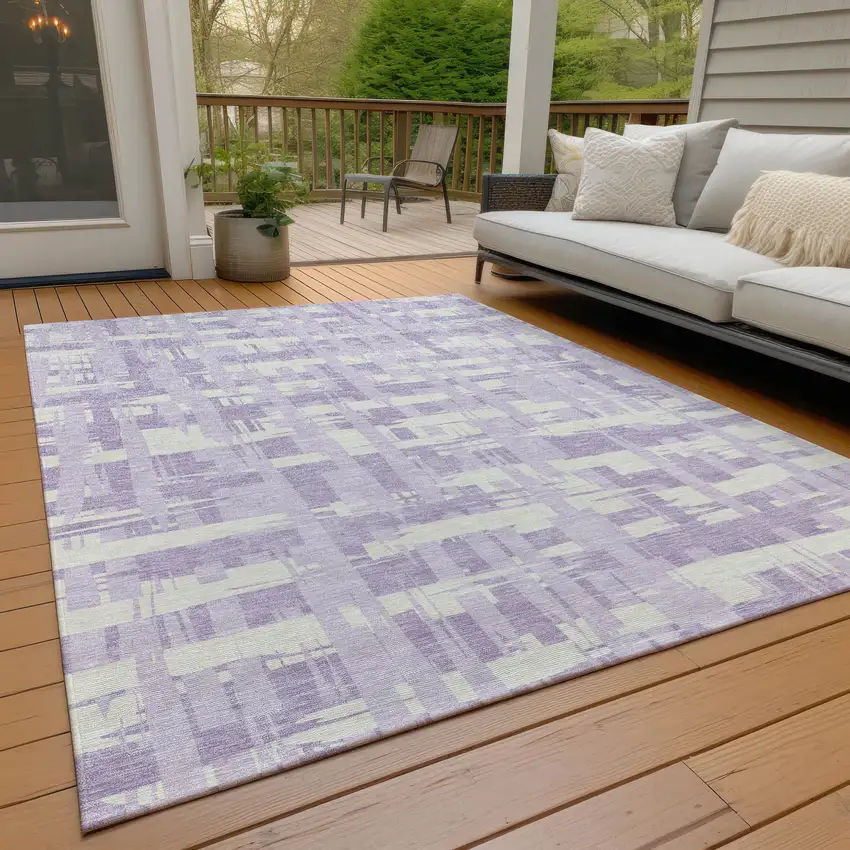 Lavender Lilac And Ivory Striped Washable Indoor Outdoor Area Rug Photo 8