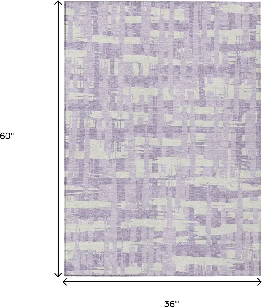 Lavender Lilac And Ivory Striped Washable Indoor Outdoor Area Rug Photo 9