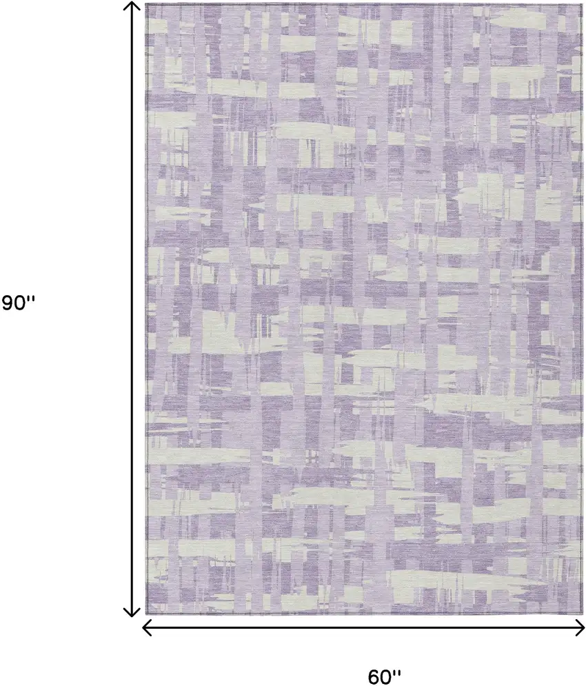 Lavender Lilac And Ivory Striped Washable Indoor Outdoor Area Rug Photo 9