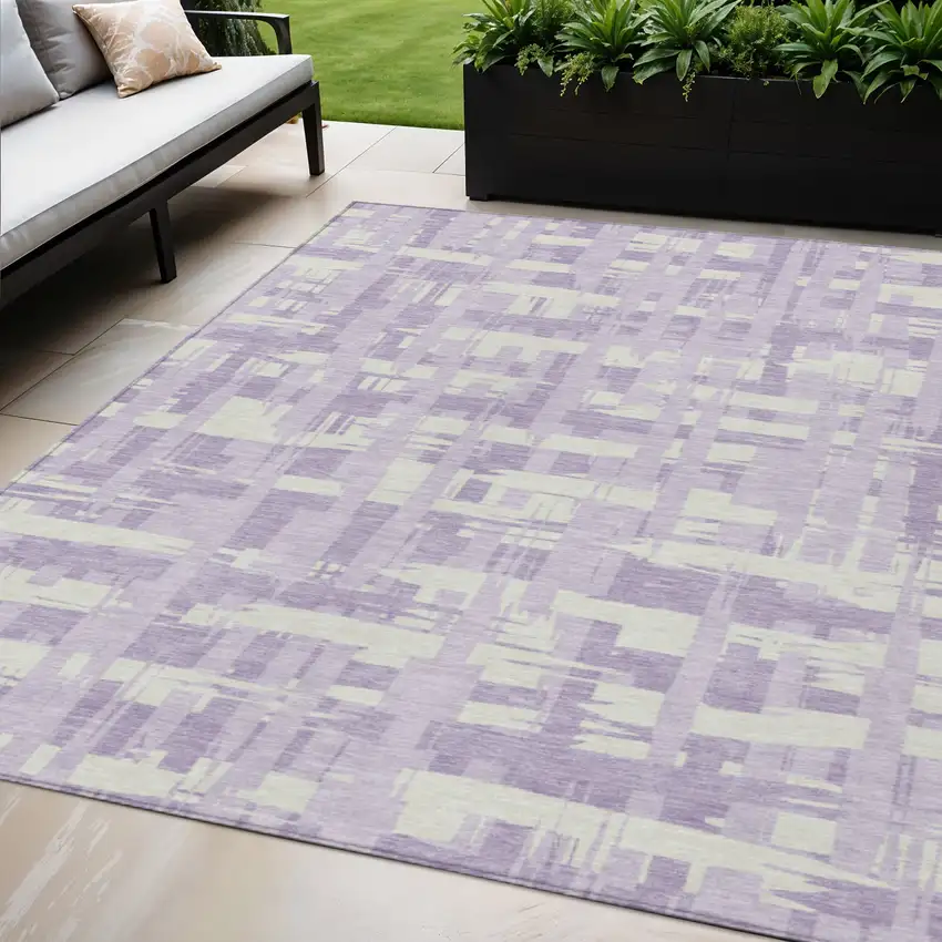 Lavender Lilac And Ivory Striped Washable Indoor Outdoor Area Rug Photo 2