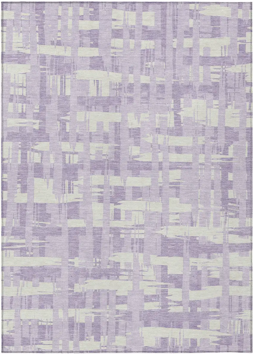 Lavender Lilac And Ivory Striped Washable Indoor Outdoor Area Rug Photo 1
